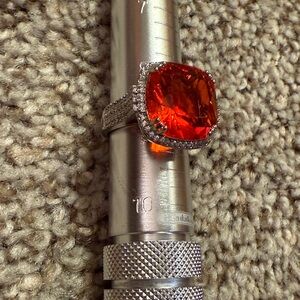 Radiant Orange Gemstone Ring in Silver Setting costume, fashion jewelry